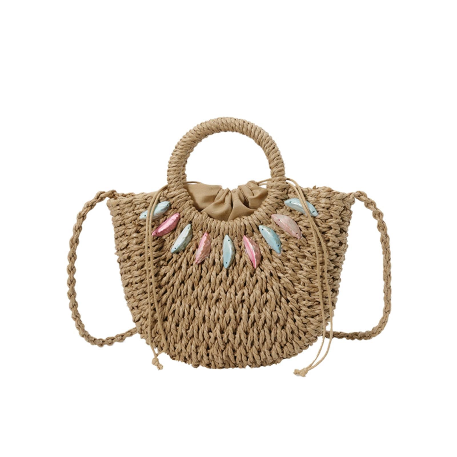 Damen Handtasche Taschen, Modische Tragbare Strohtaschen, Gewebte Damentaschen Für Den Urlaub Am Strand, Trendige One-Shoulder-Crossbody-handtaschen-Khaki
