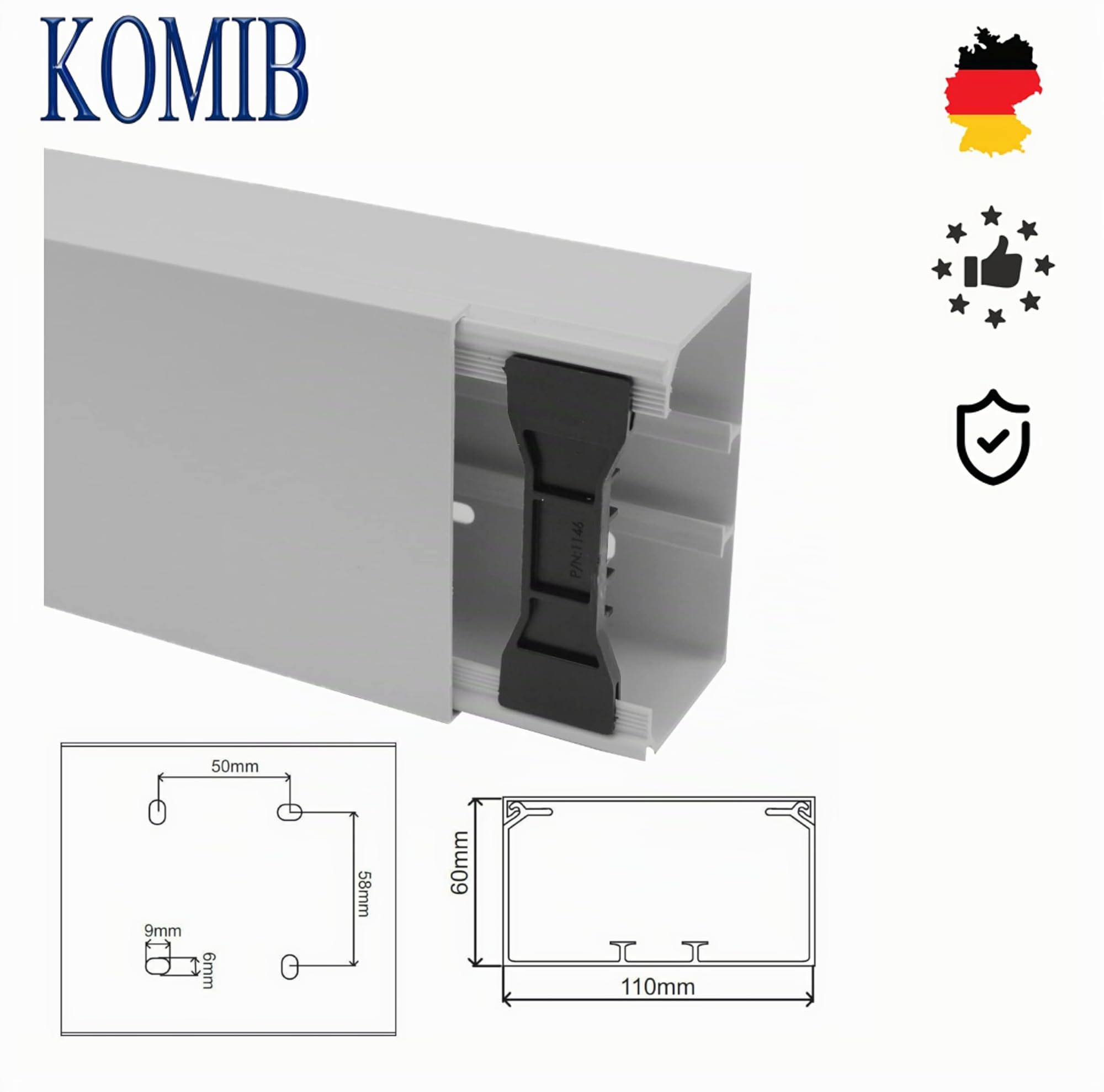 10m KOMIB Kabelkanal/Kabelkanäle/Kabelführung - Verschiedene Größen und Farben - Schraubbar - 5 x 2m Stangen - (Grau - Steingrau, 110 x 60 mm)