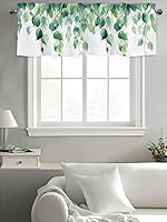 Vista 9 de Cenefas botánicas de acuarela para ventanas de cocina, cenefa de cortina de hojas verdes, cortinas cortas de rama de plantas con bolsillo