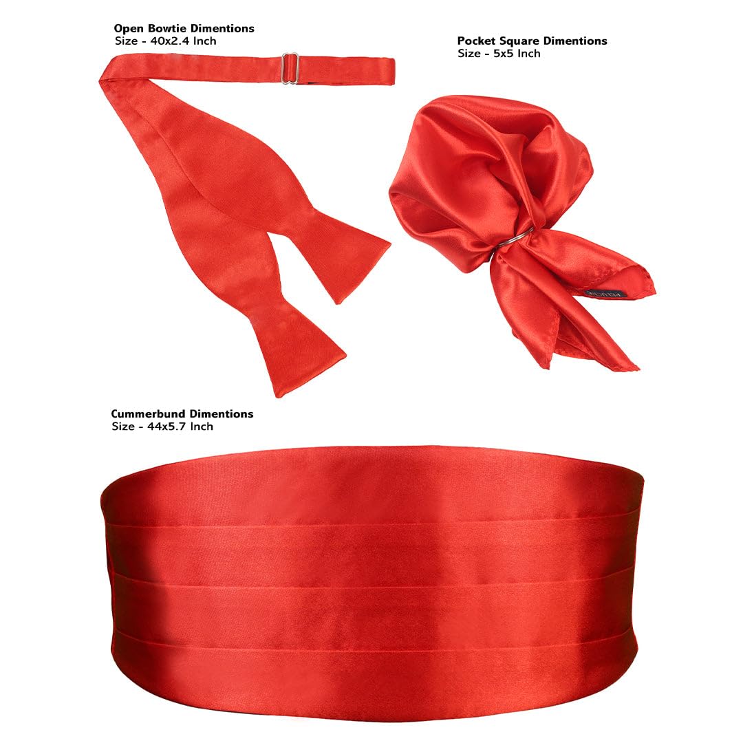 Peluche Sultry Red Cummerbund, Open Bow Tie & Pocket Square Set for Men - Image 5 thumbnail