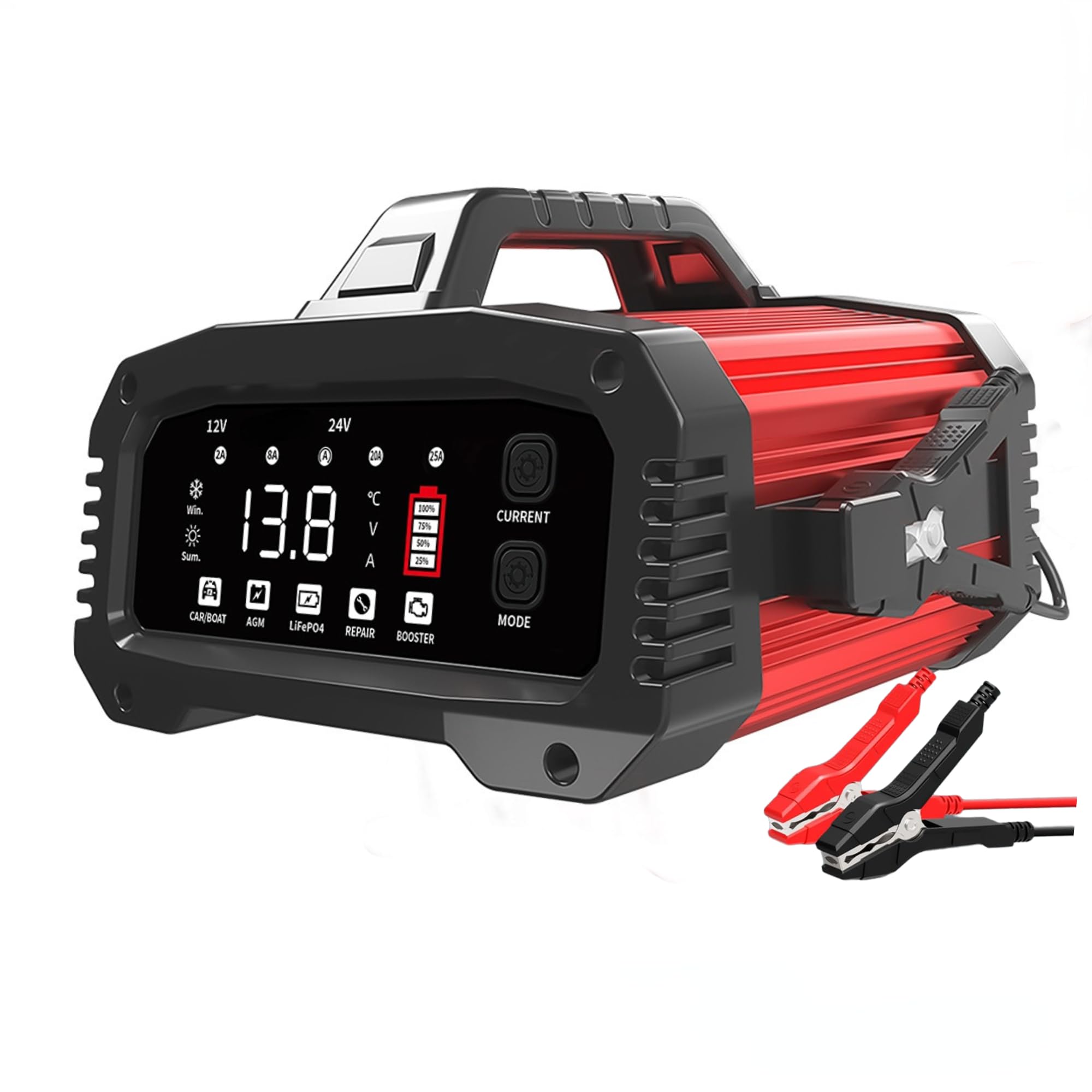 Ładowarka akumulatorów 25A 12V / 24V do akumulatorów Lifepo4, litowo-żelazowych,AGM,kwasowo-ołowiowych,7-stopniowa inteligentna ładowarka samochodowa i konserwator,zabezpieczenie przed przeładowan