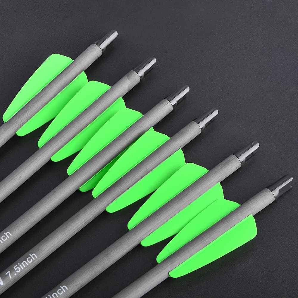 SHARROW Carbon Crossbow Bolts 7.5 Inch Hunting Archery Carbon Arrows with 2" Vanes Replaced Arrowhead Tip for Bow Shooting Practice Outdoor Hunting (Pack of 6/12)
