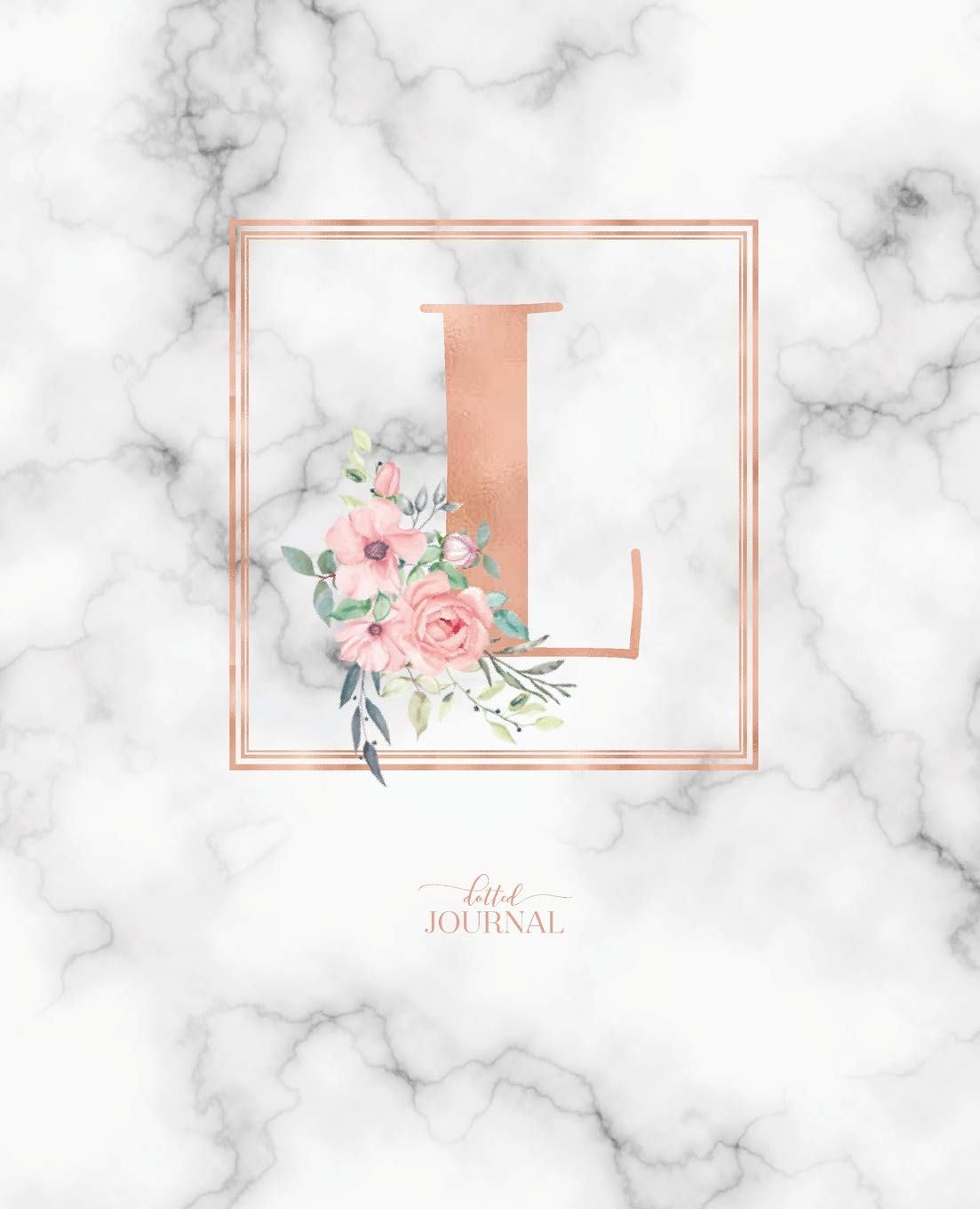 Dotted Journal: Dotted Grid Bullet Notebook Journal Rose Gold Monogram Letter L Marble with Pink Flowers (7.5" x 9.25") for Women Teens Girls and Kids