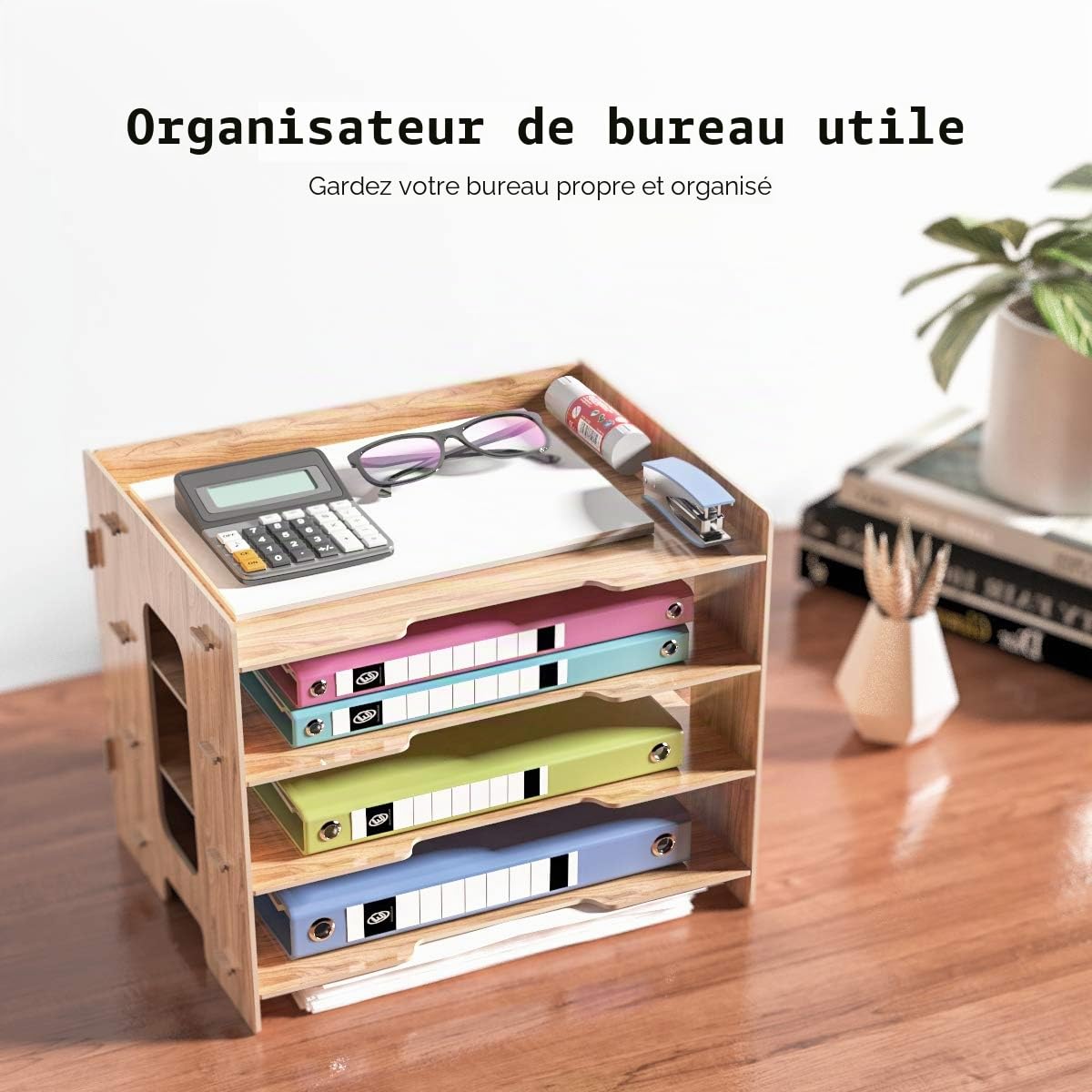 Trieur de Documents A4 Organiseur de Bureau Organiseur de Rangement en Bois Classeur pour Le Bureau(33 * 24 * 27cm)…
