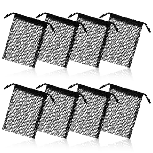 8Pcs Small Mesh Bags 6.3x4.3 inch Portable Mesh Drawstring Bag for Travel Stuff Toy Sports Outdoor Activities Kitchen Favor (Black)
