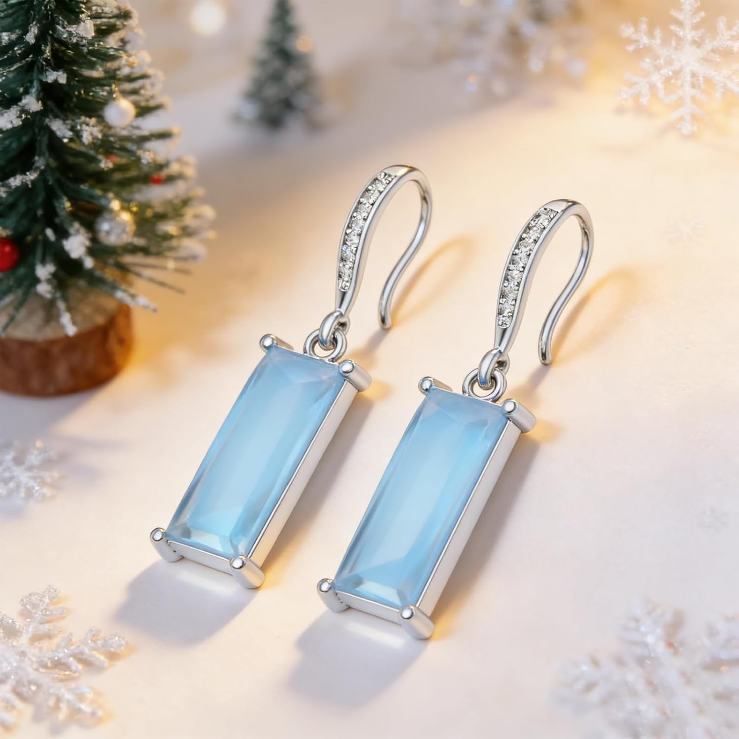 Moonstone Dangle Drop Earrings 925 Sterling Silver Rectangle Moonstone Earrings for Women Jewelry Gifts for Her Birthday Christmas - Image 7