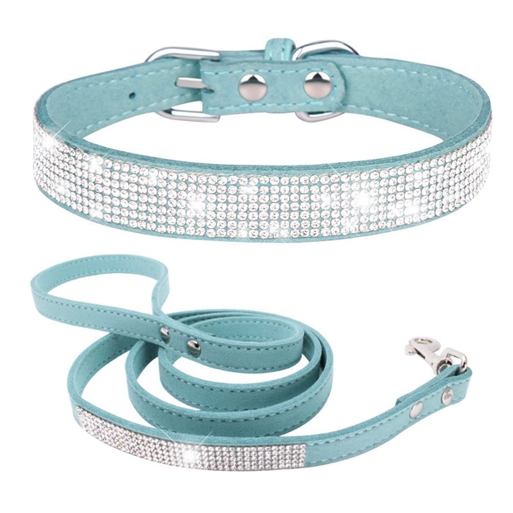 Female Puppy Collar and Leash Set, Pretty Rhinestone Bling Cat Collar Diamond Crystal Glitter Jewel Girl Kitten Collars for XXS XS Small Medium Pet