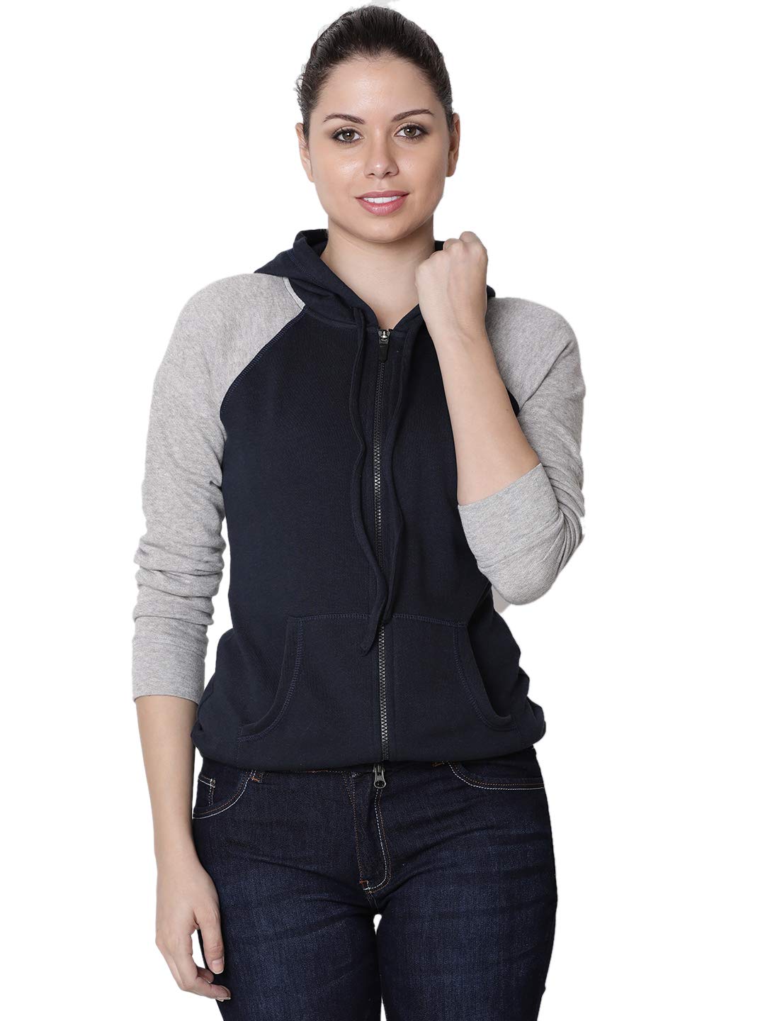 RUTE Women's Fleece Blue Zipper Hooded Sweatshirt with Plus Size
