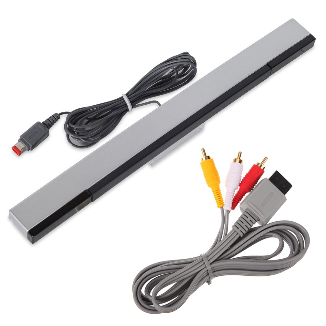 TraderPlus Wired Infrared IR Ray Motion Sensor Bar and AV Composite Cable for Nintendo Wii and Wii U Console