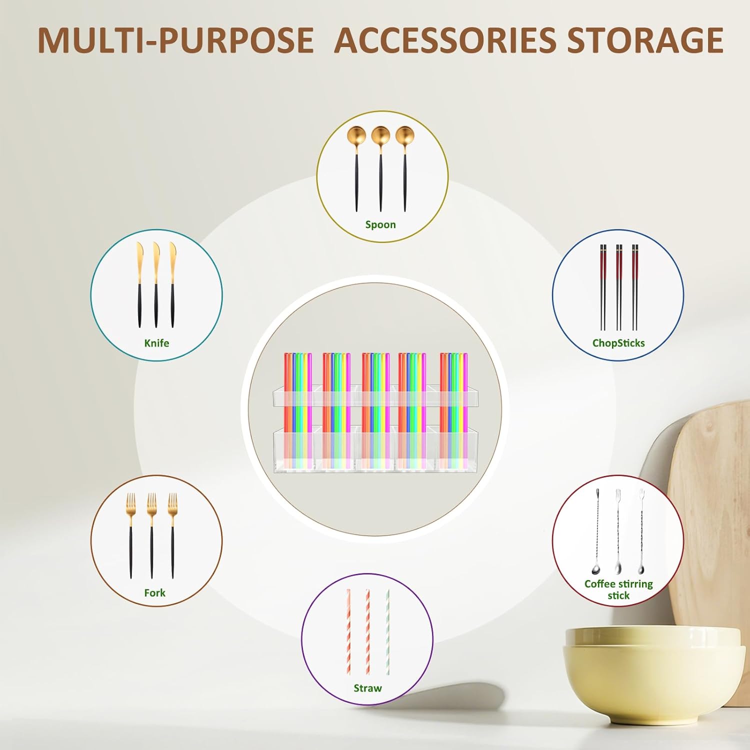 9.5” Large Acrylic Straw Holder for Cabinet Door, Reusable Tumbler Straw Organizer Storage, Small Kitchen Accessories Container, Ultra Sticky Cupboard Door Mounted - Image 8