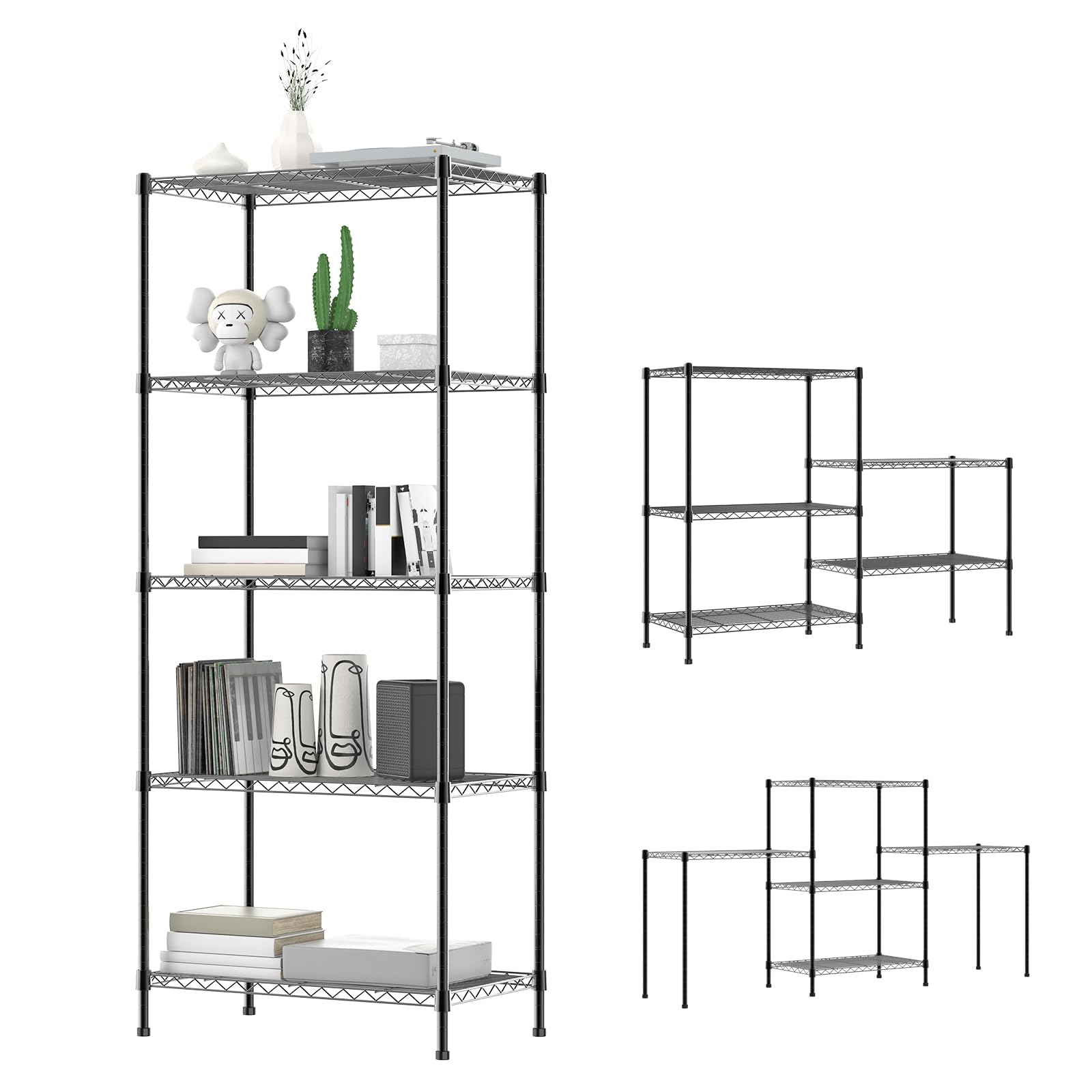 Yiyai Heavy Duty Shelving Units, 5 Tier Adjustable Metal Wire Storage Rack for Kitchen Garage Pantry Living Room Warehouse, 200KG Max Weight, 35 cm D x 60 cm W x 150 cm H