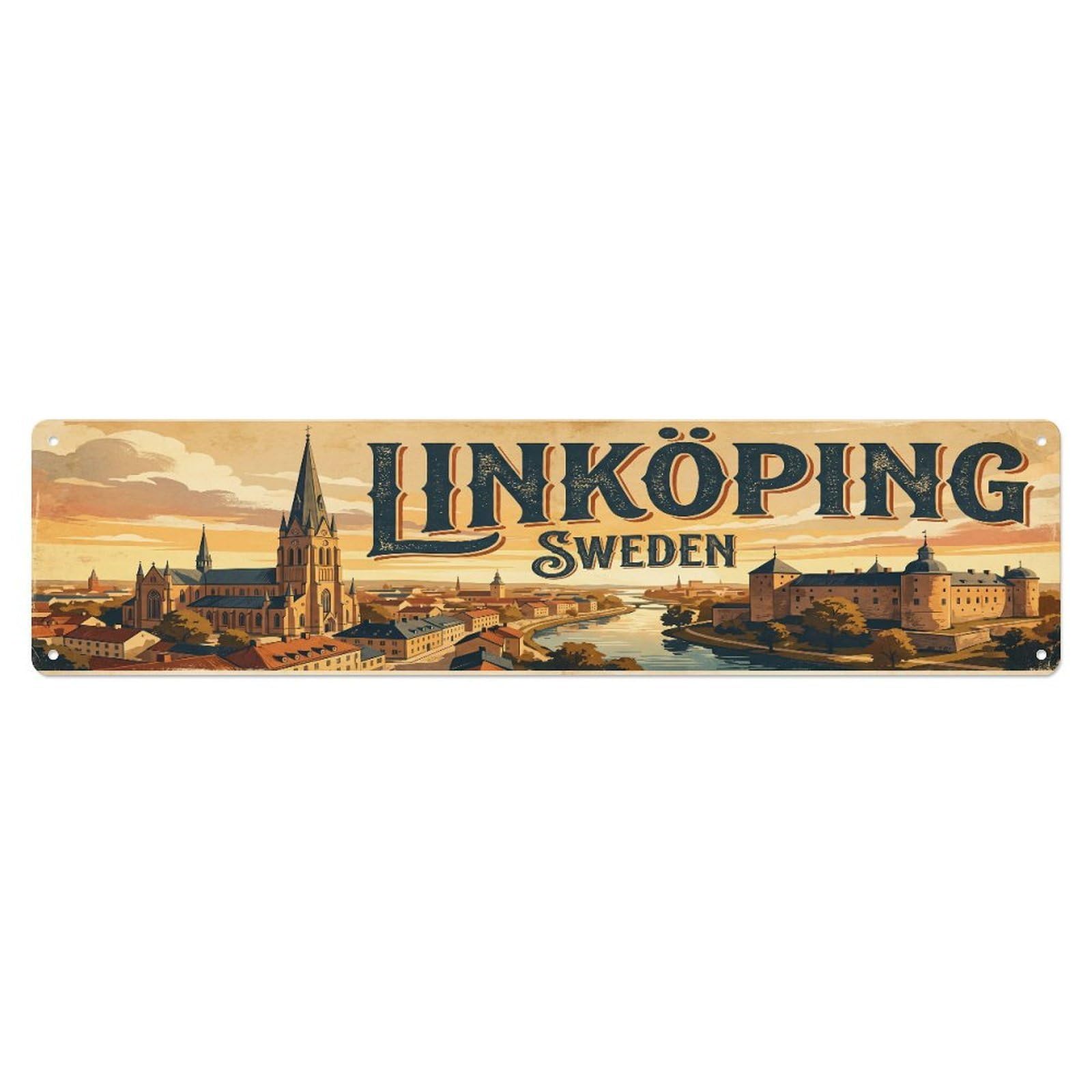 Tgrcjimh Style Metal Tin Sign Retro Travel Sweden Linkoping