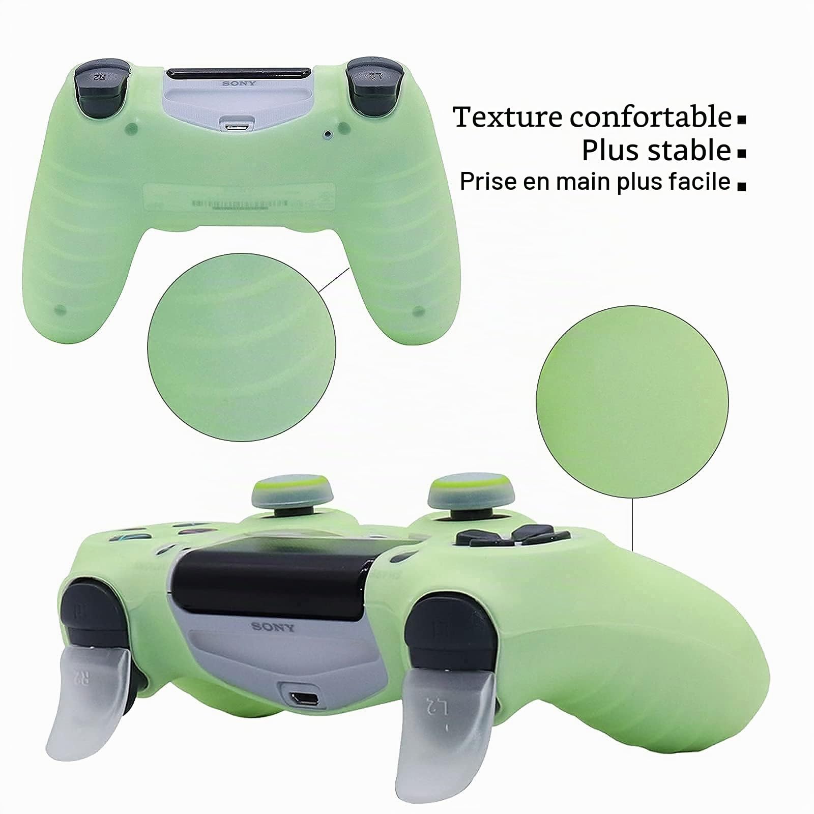 PS4 Controller Skin Silicone Grip Glow in Dark Étui de Protection pour PS4/Slim/Pro Controller + 8 FPS Pro Thumb Grips + 2 Pcs Caps.