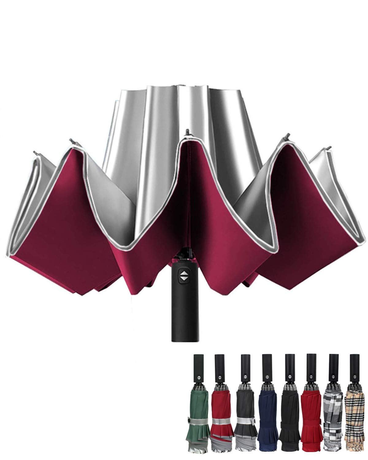 Windproof Travel Umbrella Compact Inverted Umbrella Automatic Open and Close Sun&Rain Folding Reverse Umbrella for Men Women uv Protection 10 Ribs