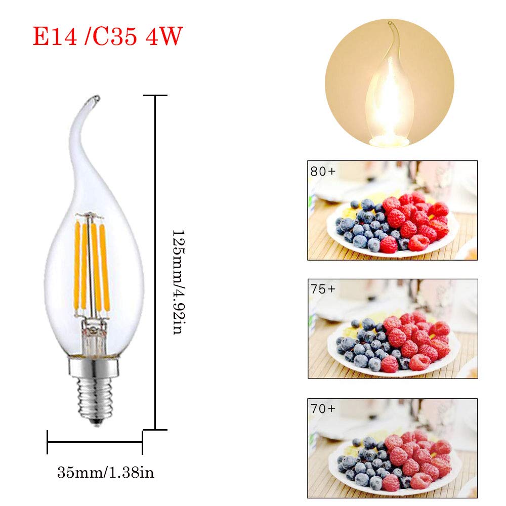 20er-Pack E14 LED Kerze Lampe,Retro Nicht Dimmbar Glühfaden Classic Kerzenform Filament,4W(Entspricht 40W Halogenlampe) 2700K Warmweiß 400LM Klare Kerzenlampe