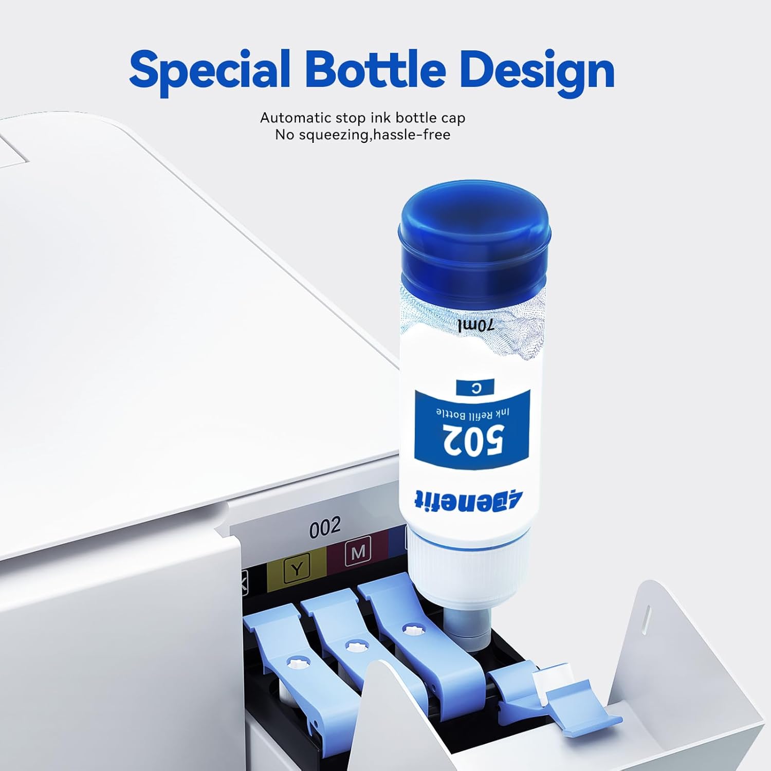 Compatible T502 502 Ink Refill Bottles Replacement for Ecotank ET-3850 ET-4760 ET-4850 2850 2760 3760 ET-3830 ET-3843 ET-2750 ET-3750 ET4750 ET-15000 Printer - 5 Pack