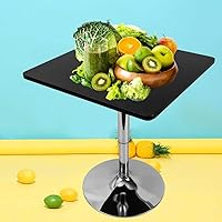 Vista 1 de Mesa de pub cuadrada con parte superior negra, mesa giratoria de 360 grados de altura ajustable, mesa de cóctel alta, pata y base de acero