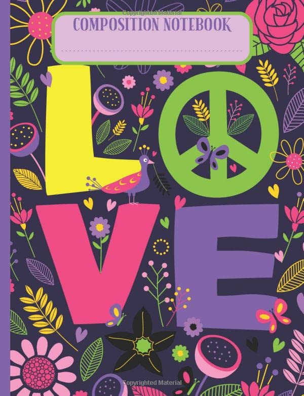 Composition Notebook: Hippy Love Psychedelic Pattern Notepad College Ruled 120 Pages, White