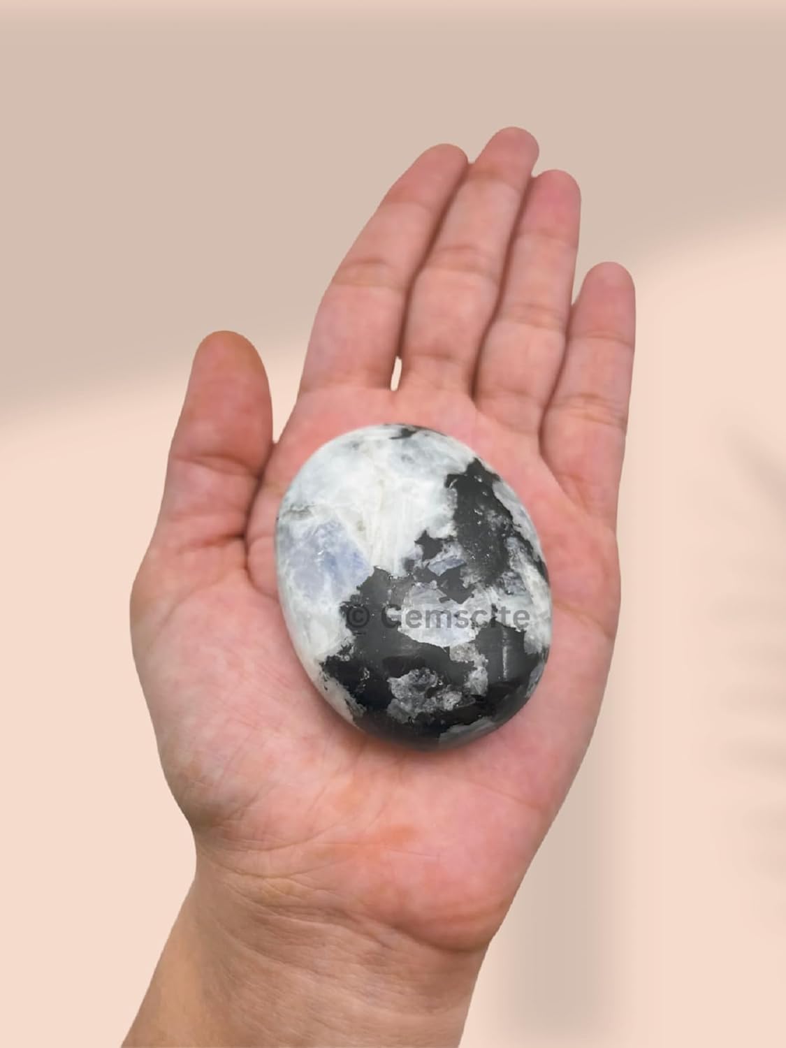 Gemstone Rainbow Moonstone Carved Palm Stone/Pocket Palm Stone/Reiki Healing & Crystal Grid for Natural Body Chakra Balancing - Image 5