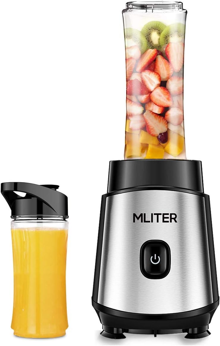 350W Personal Mini Blender Smoothie Maker, Single Serve Portable Juicer and Mixer for Fruit and Vegetable With Travel Sport Bottle - Black and Silver