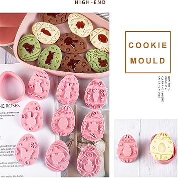 9pcs Easter Eggs Cookie Cutters Stamps Biscuit Baking Tools Embossing Cookie Molds (With 30 Easter bags)