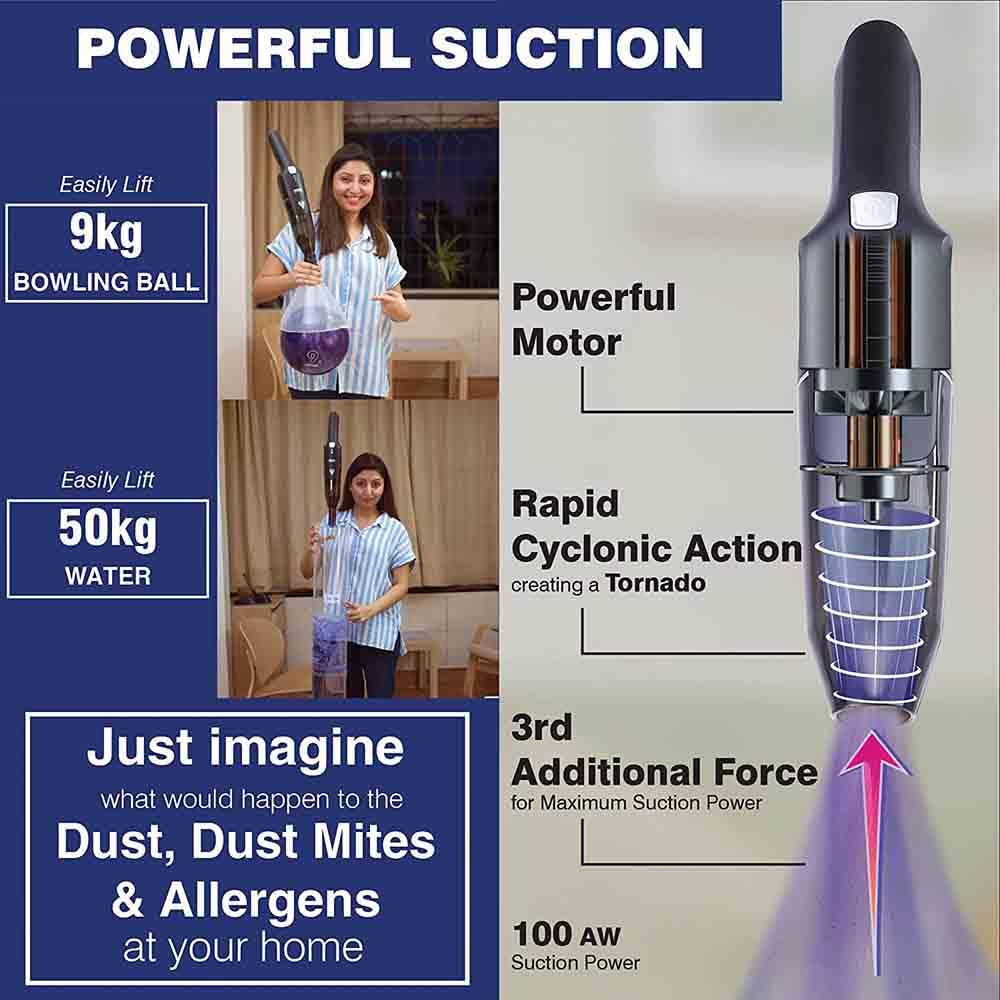 Balzano Tornado Cordless Vacuum Cleaner, Vacuum Cleaner for Home, 2-in-1 Portable Car Vacuum Cleaner, Multi-Purpose & Ultra Lightweight, Powerful Suction to Clean in One-Go, Extra Long Battery (Black) 3