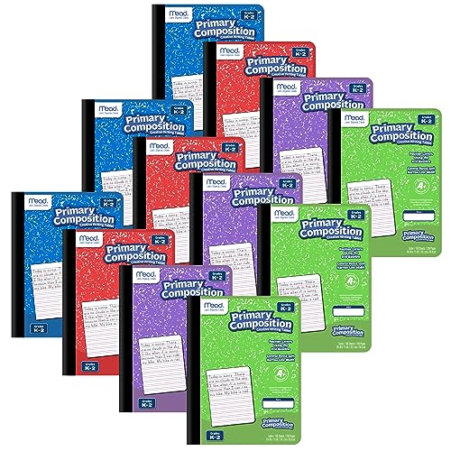 Mead Primary Composition Book, Primary Ruled Journal, Grades K-2, 7-1/2" x 9-3/4", 100 Sheets per Comp Book, Colors Will Vary, 12 Pack (610054-ECM)