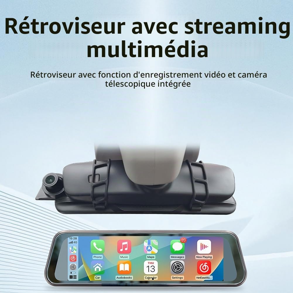 Écran Tactile de 9,36 Pouces sans CarPlay Car Stream Media Dashcam DVR Rétroviseur Caméra de Tableau de Bord Enregistreur Vision Nocturne
