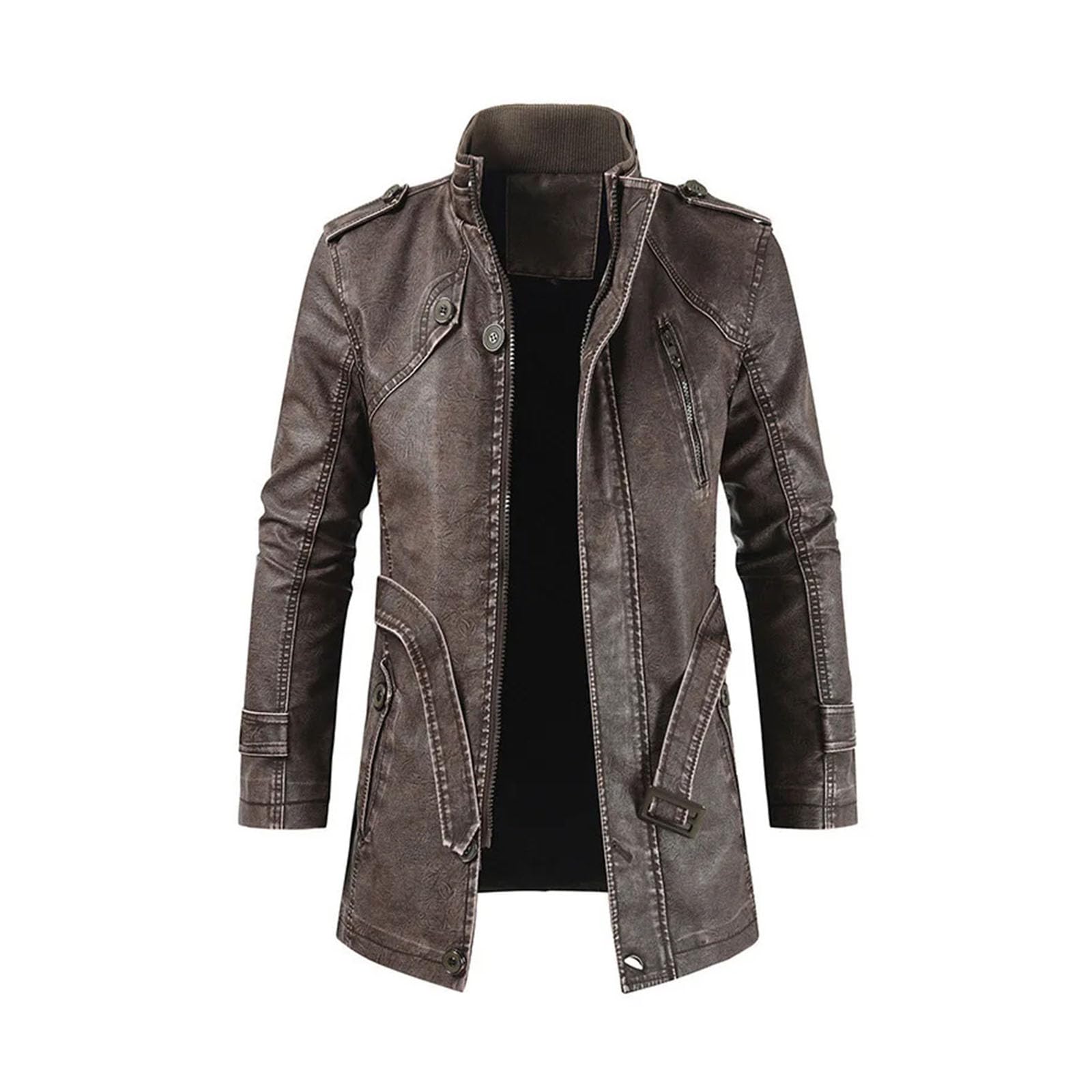 Combinaison de moto longue en cuir pour homme, coupe ajustée, style décontracté, coupe-vent, veste en similicuir PU, marron foncé, taille XS