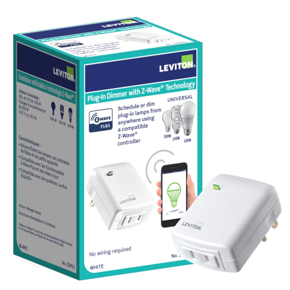 Leviton Decora Smart Plug-in Dimmer with Z-Wave Technology 1-Pack DZPD3-2BW White
