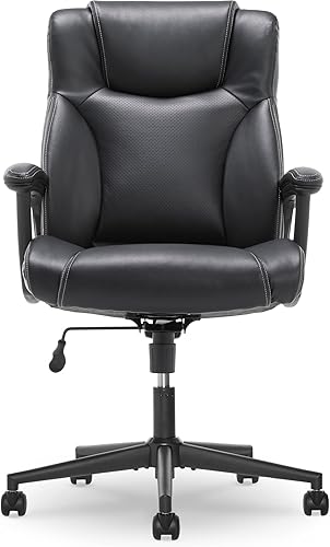 Miniatura 10 de Serta Silla ejecutiva de oficina con respaldo alto con soporte lumbar ergonómica tapizada diseño giratorio apto para juegos cuero adherido negro