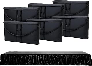 6 Portable Stage w/6 Satin Skirt & 6 Gear Bag - Performance Floor Versatile Platform Modular System Stage - DJ, Drum, Camera Stage Riser - Easy to Carry & Assemble, Transport (Black)