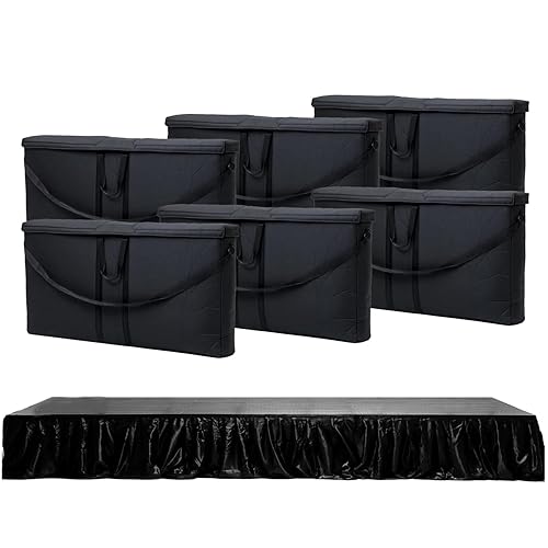MyStage 6 Portable Stage w/6 Satin Skirt & 6 Gear Bag - Performance Floor Versatile Platform Modular System Stage - DJ, Drum, Camera Stage Riser - Easy to Carry & Assemble, Transport (Black)