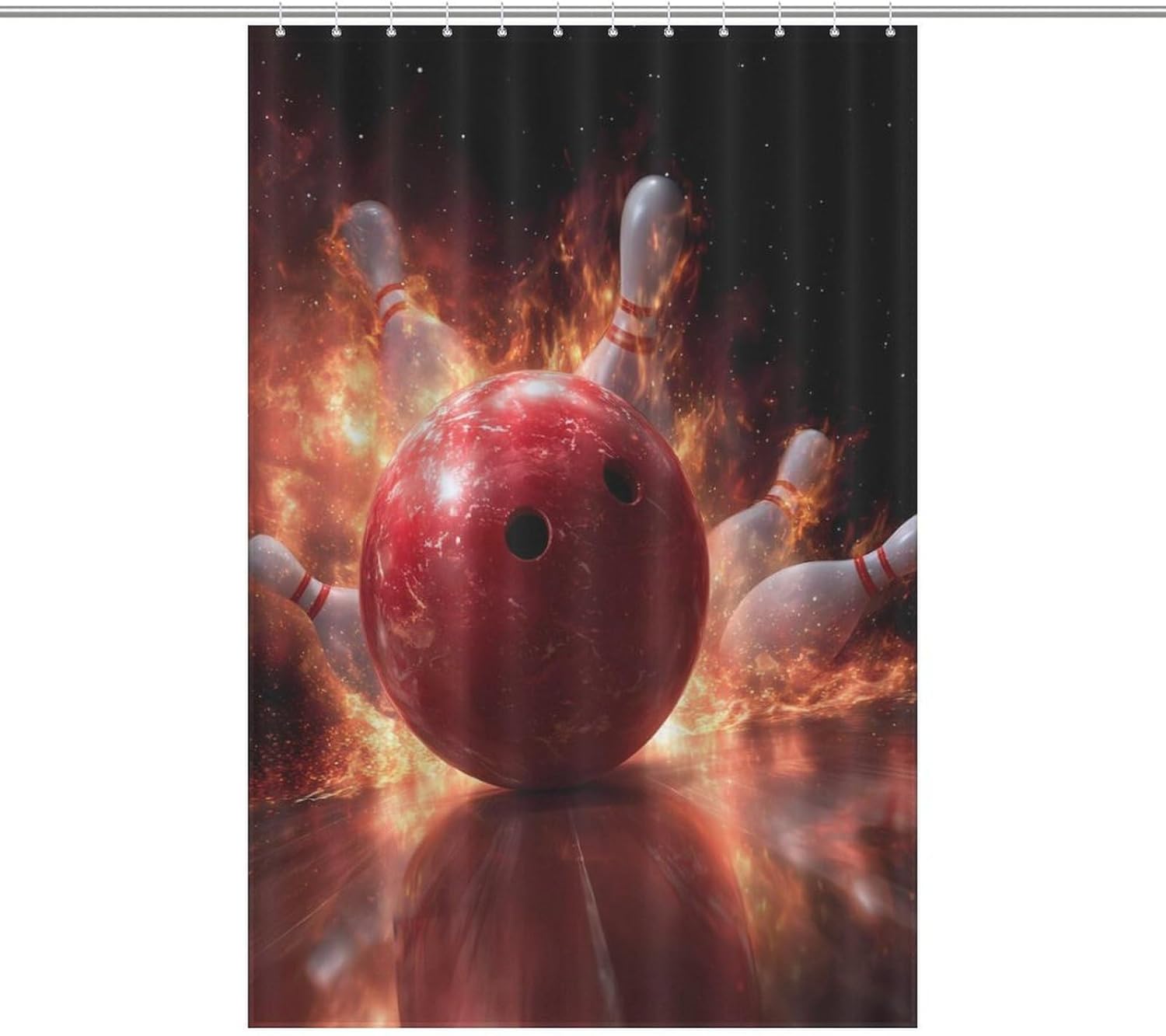 Funny Fire Flames Bowling Shower Curtain 46.85x70.87Inch（119x180cm） Polyester Bath Curtain Shower Curtains Printed Decorative