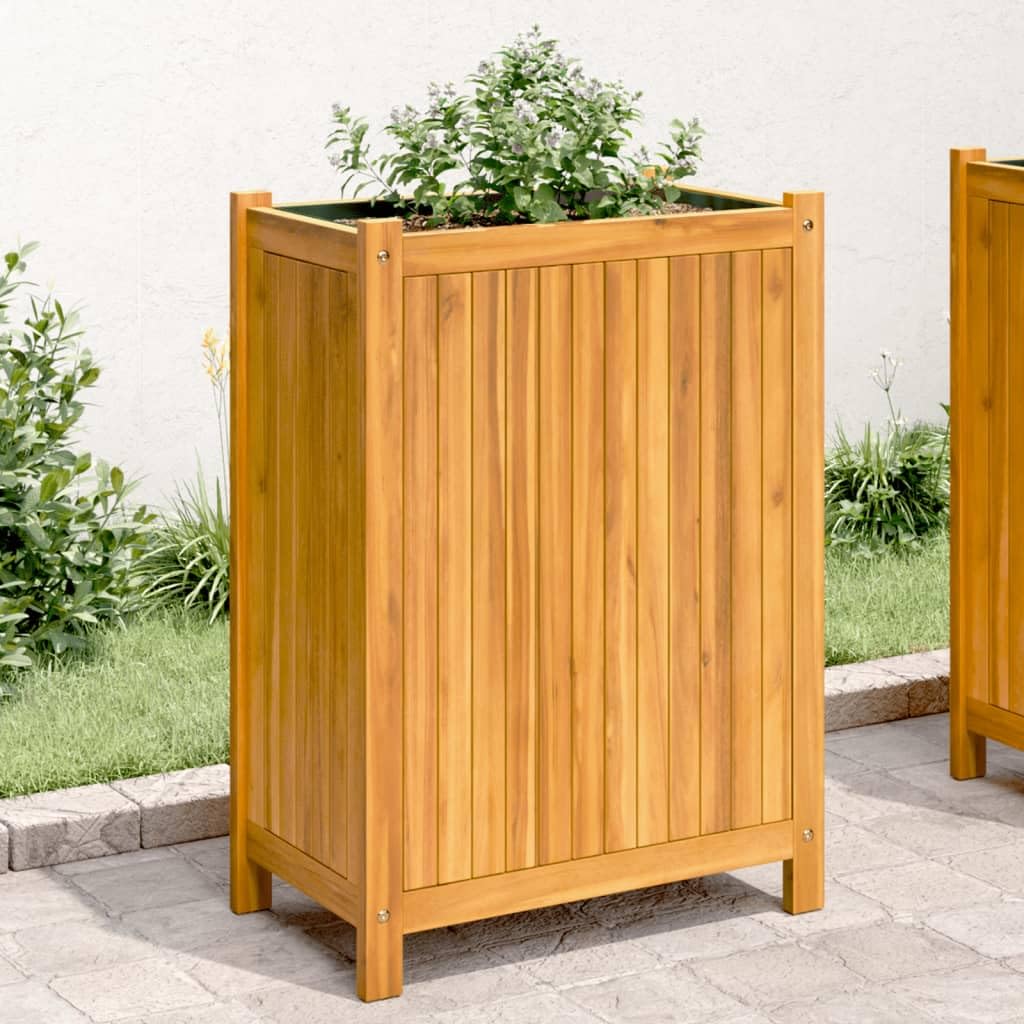 vidaXL Jardinière avec Doublure, Lit Surélevé, Bac à Fleurs, Pot de Plantes, Boîte à Fleurs Jardin Patio Terrasse, 54x31x75 cm Bois Massif d'Acacia