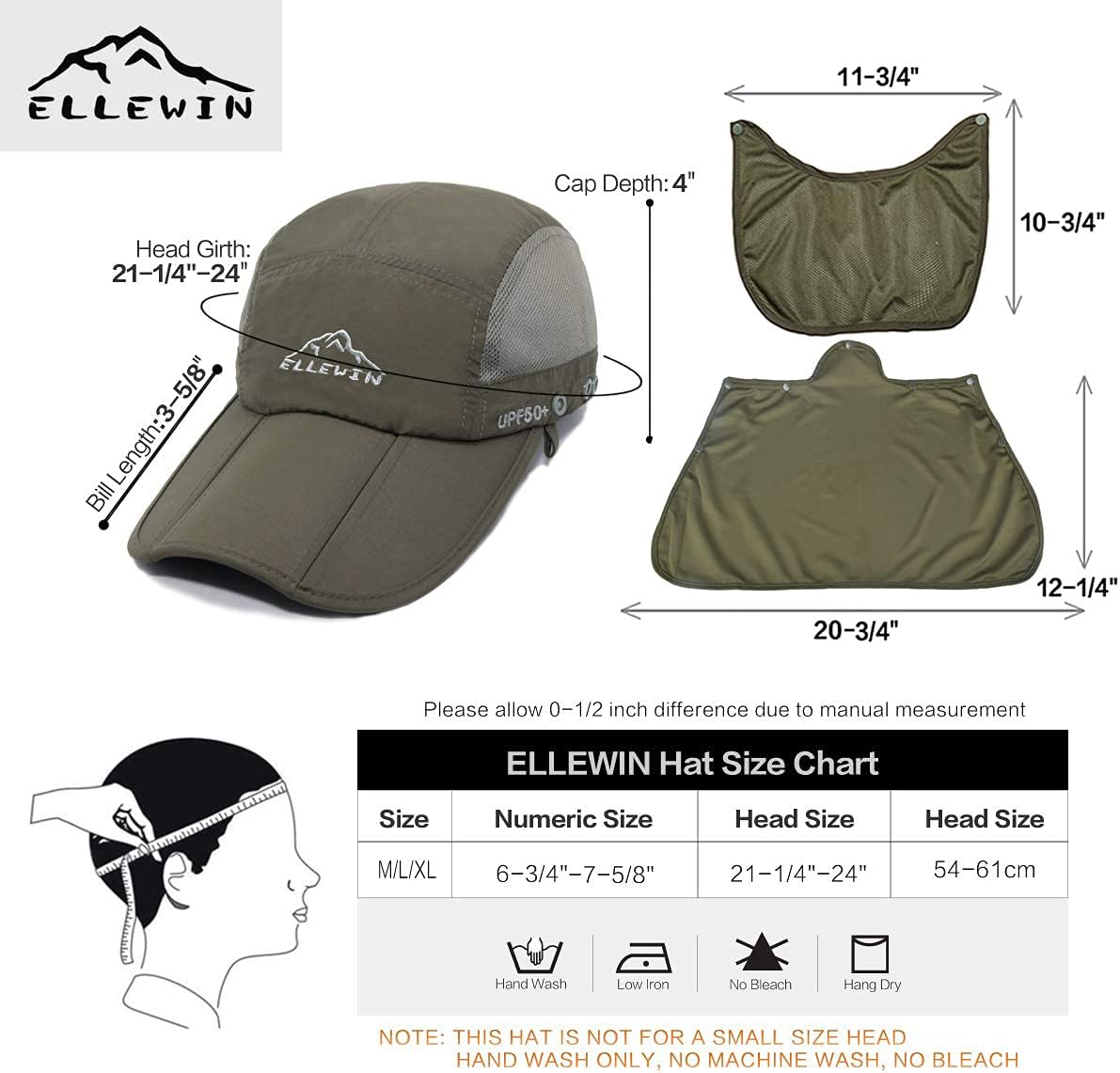 ELLEWIN Outdoor Sun Hat for Men Women UPF 50+ Fishing UV Hat with Neck Flap Face Cover for Sun Protection - Image 6