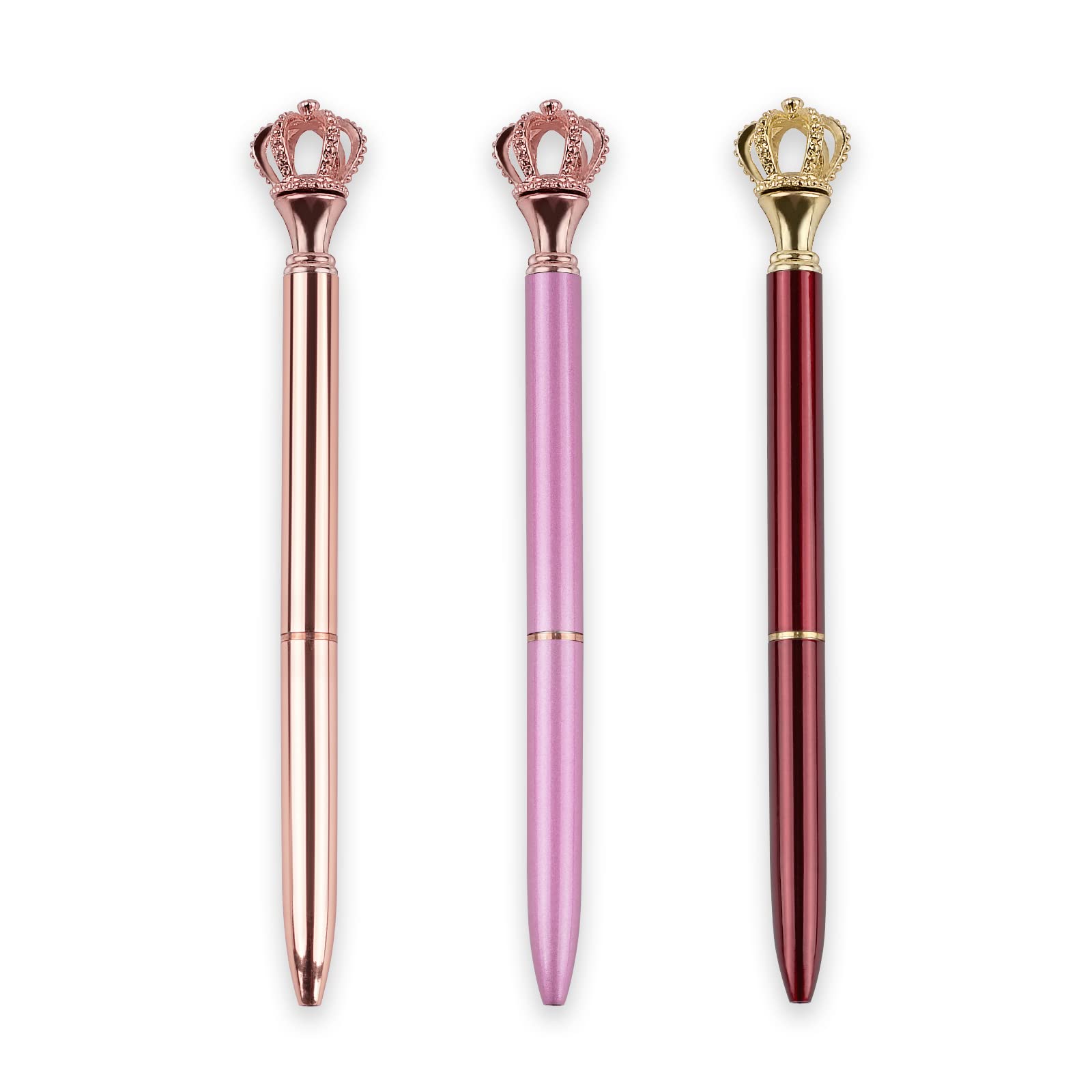 Juego de 3 bolígrafos de escritura con punta de corona de diamantes brillantes brillantes, repuesto de tinta negra, suministros de oficina, papelería, regalo adecuado para la escuela, oficina, hogar,