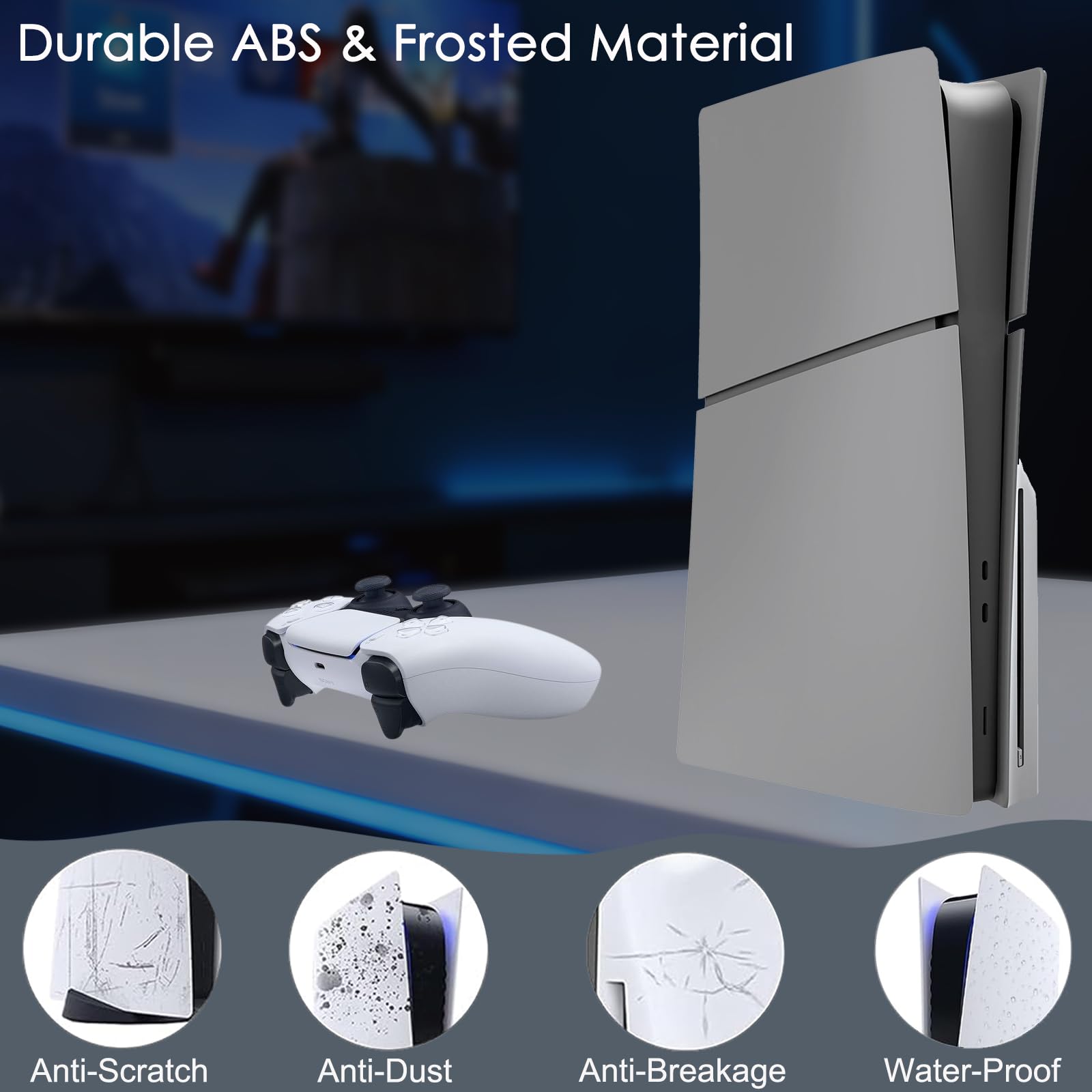 Piastre frontali antiurto per PS5 Slim Hard ABS Matte Cover per PS5 Slim Accessori, antipolvere e antigraffio, pannelli a scatto per PlayStation 5 Slim Disc Console (grigio)