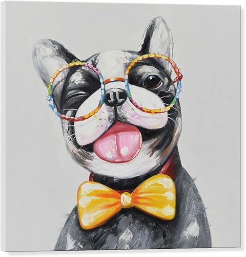 SEVEN WALL ARTS Lienzo decorativo para pared, diseño abstracto de perro con gafas, colorido y lindo cachorro, imágenes impresas en lienzo,