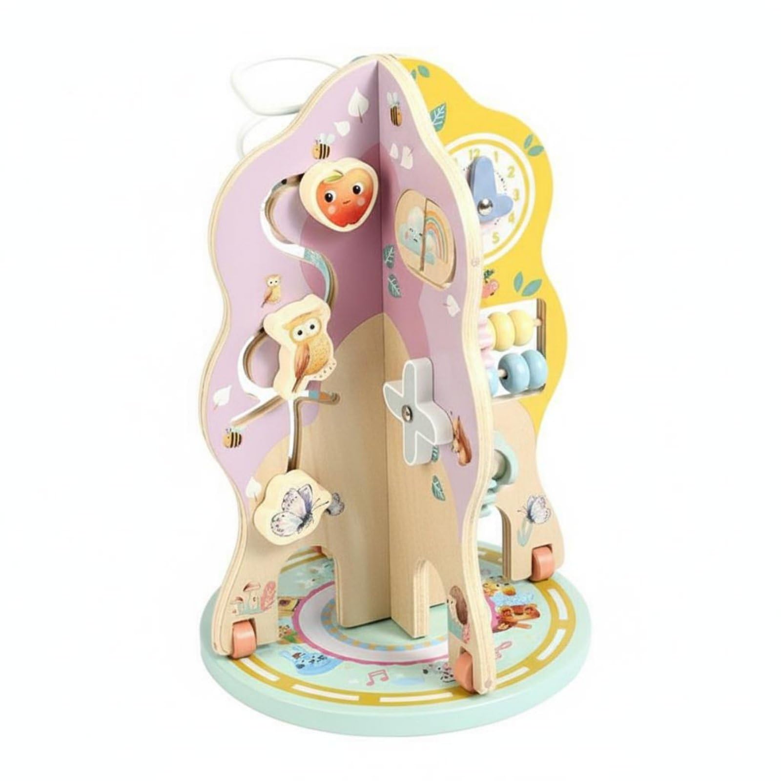 Giocattolo Educativo per Bambini Albero attività Rotante Busy Board Cubo Motricità Perline Torre Interattiva in Legno Stimola Coordinazione E Concentrazione Adatto per Casa Asilo Aula