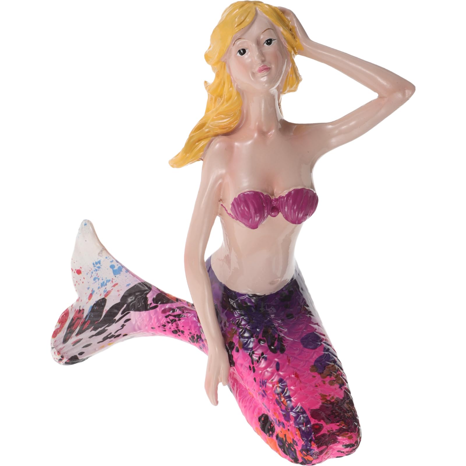Homoyoyo Statua Sirena in Resina per Esterni Decorazione da Giardino e Patio Ornamento a Tema Spiaggia Sfumatura Rosa Viola per Acquari e Laghetti