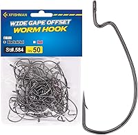 XFISHMAN Offset Worm Hooks for Bass Fishing - EWG Wide Gap Texas Rig Hooks, Sizes 1/0-4/0, Black/Red