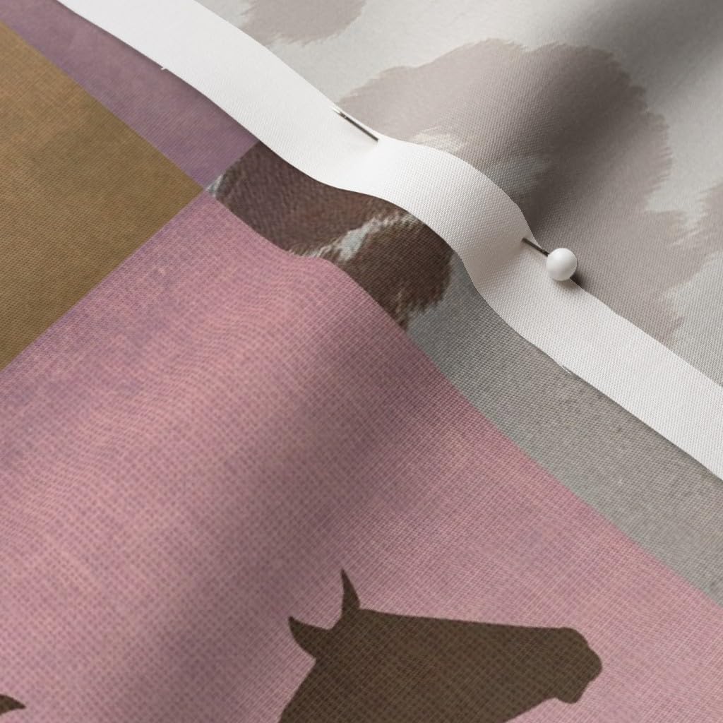 Spoonflower Fabric - Rodeo Girl Patchwork 7 Inch Western Cowgirl Pink Brown Quilt Country Printed on Cotton Poplin Fabric by The Yard - Sewing Shirting Quilting Dresses Apparel Crafts