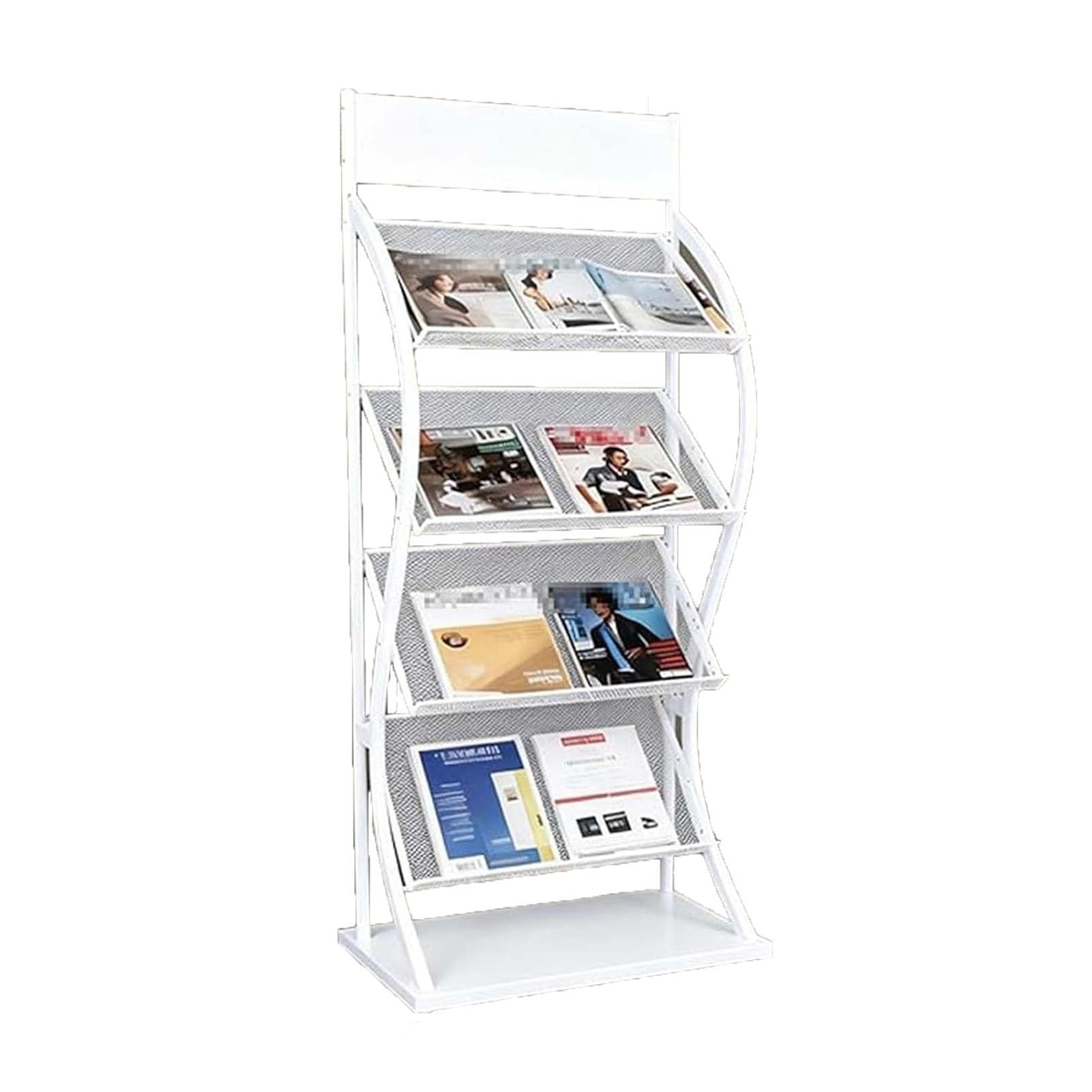 JOUFNING Floor-Standing Bookshelf - Poster Board Brochure Display Stand, Book Display Shelf, Metal Literature Magazine Organizer, for Offices, Stores, Exhibitions(White,25.1x12.5x59in)