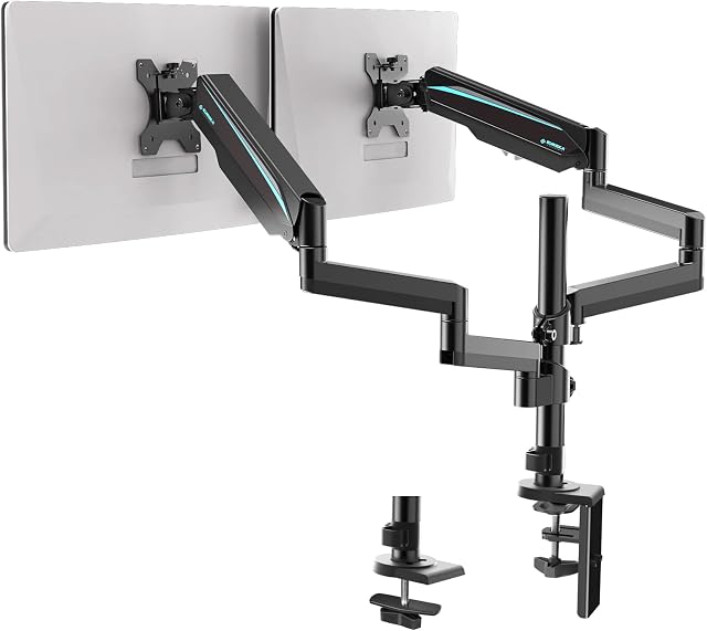 EUREKA ERGONOMIC Dual Monitor Stand, Ergonomic Adjustable Gas Spring Double Arm Monitor Stand for PC Computer Screen 13 to 32 inch up to 17.6 LBS W VESA 75x75mm,100x100mm C Clamp Grommet Base, Black