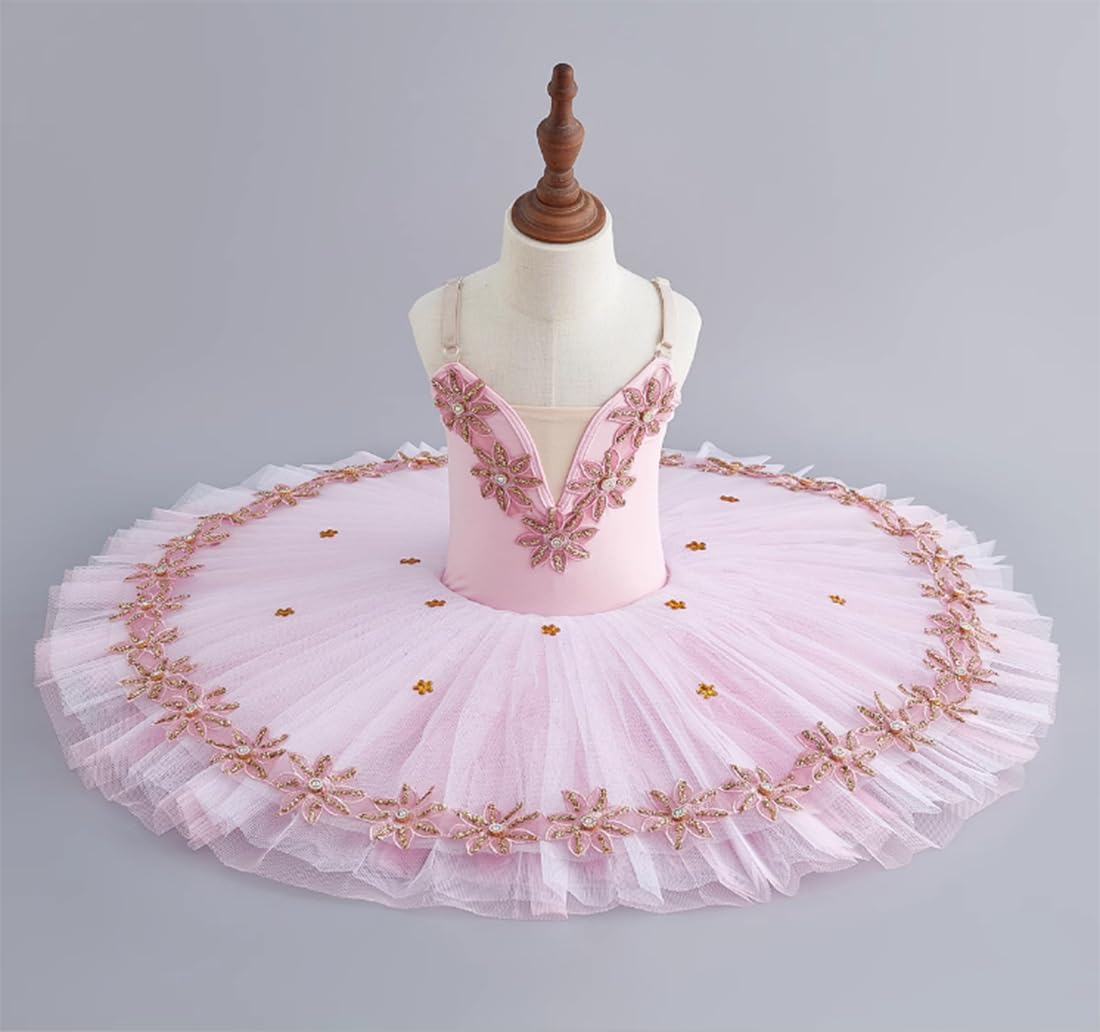 EFLALYHG Costume da Ballerina per Bambine, Body da Ballo in Tulle Ricamato Gonna da Ballerina Modello Il Lago dei cigni