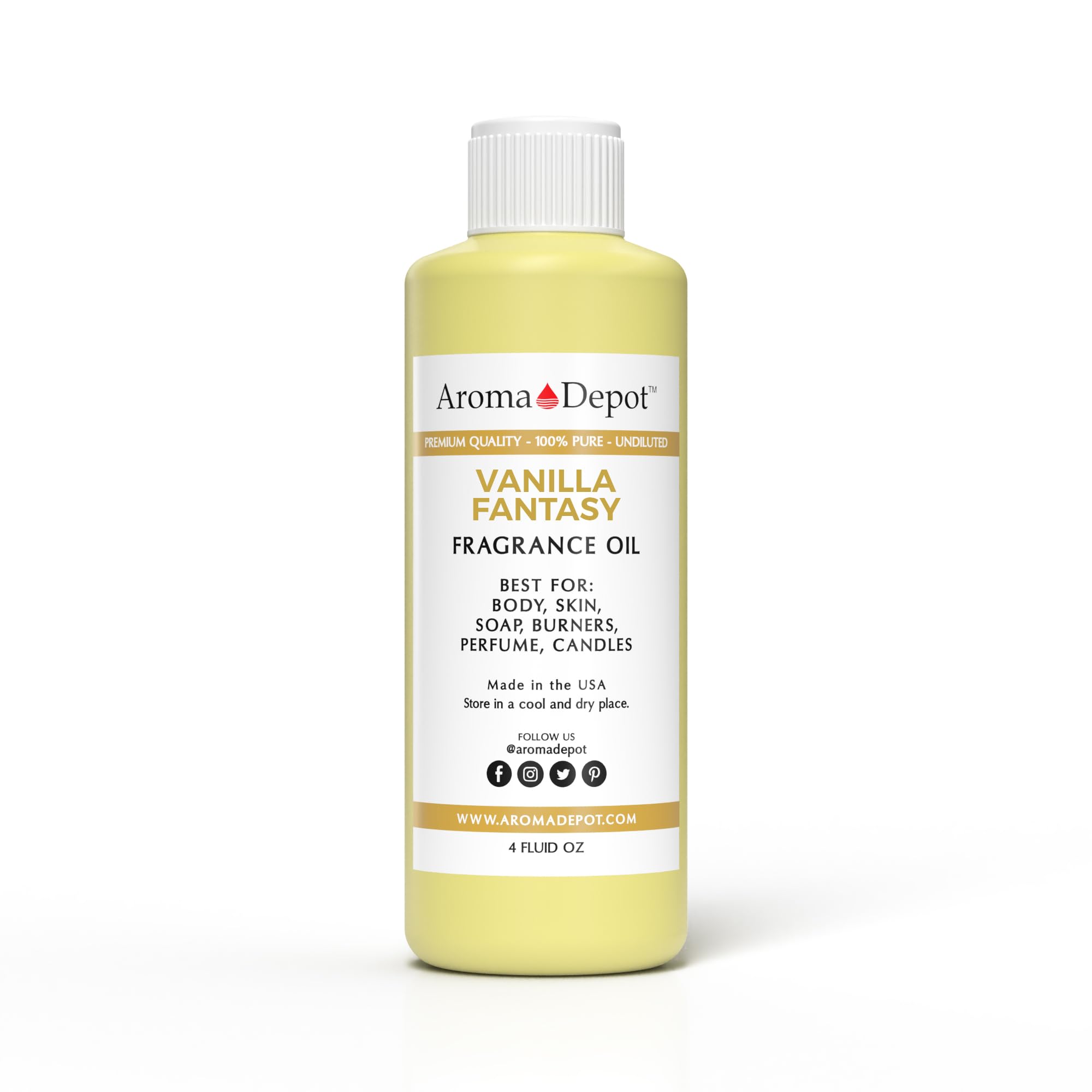 Aroma Depot 4oz Vanilla Fantasy Perfume Oil for Making, Body Oil, Soap, Candle Making &amp; Incense. Our Version is a Premium Quality Undiluted &amp; Alcohol Free