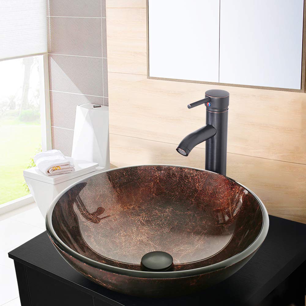 60" Black Bathroom Vanity,Double Vanity,Round Glass Vessel Basin Sink,ORB Faucet,Drain Parts