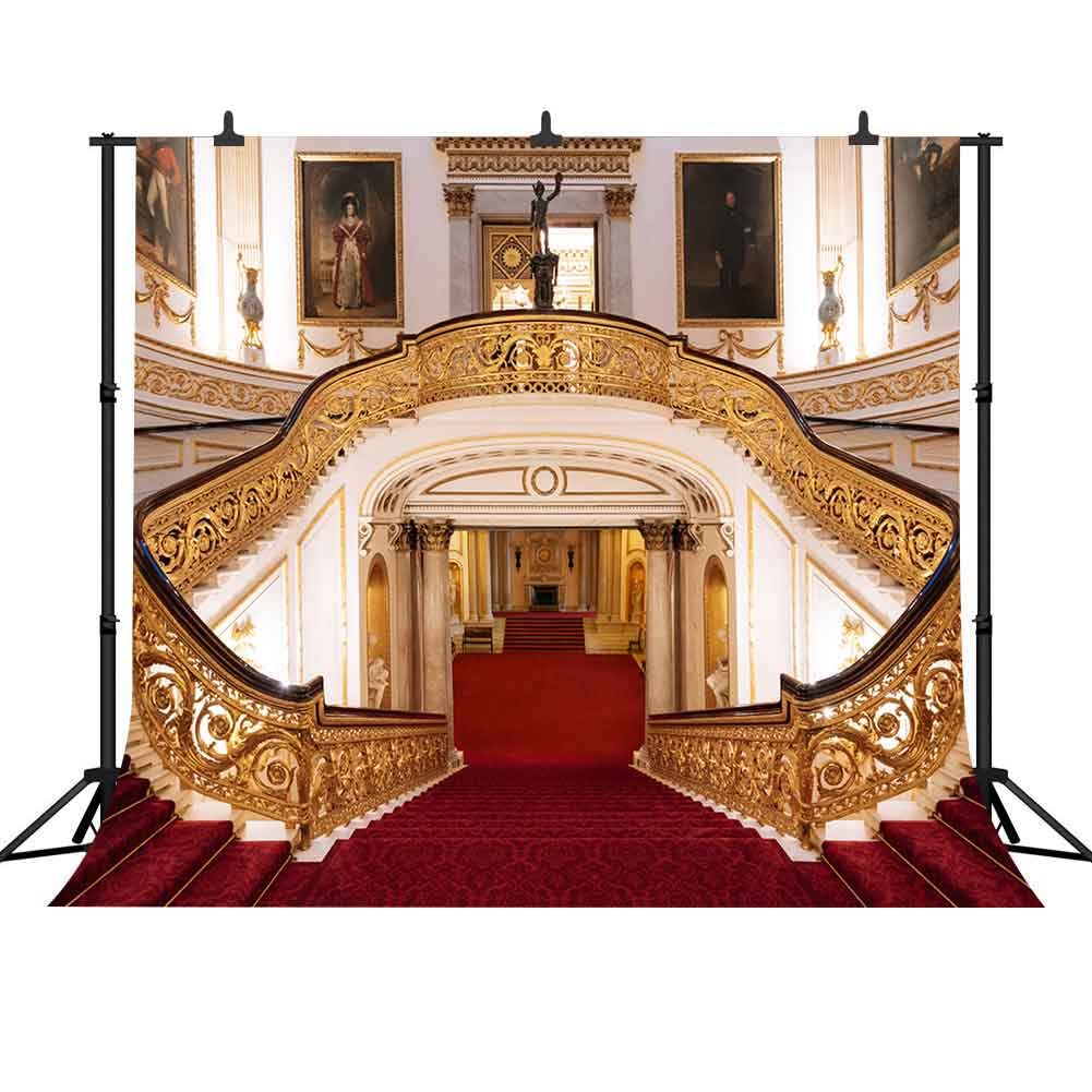 PHMOJEN 8x8ft Red Carpet Palace Backdrop Buckingham Palace Interior Background, Vinyl England Royal Buildings Stairs Photography Background, Studio