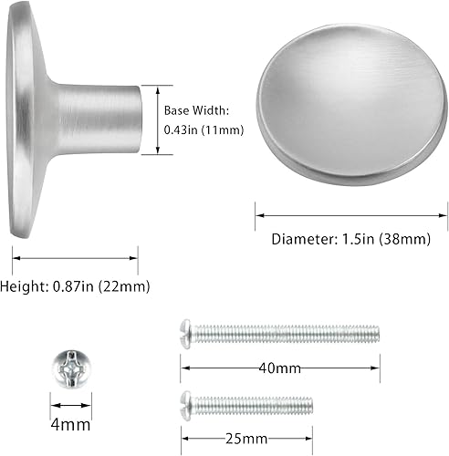 Miniatura 2 de goldenwarm Paquete de 10 pomos de níquel cepillado para gabinetes, accesorios de cocina, pomos redondos de cajón para gabinetes plateados, tiradores
